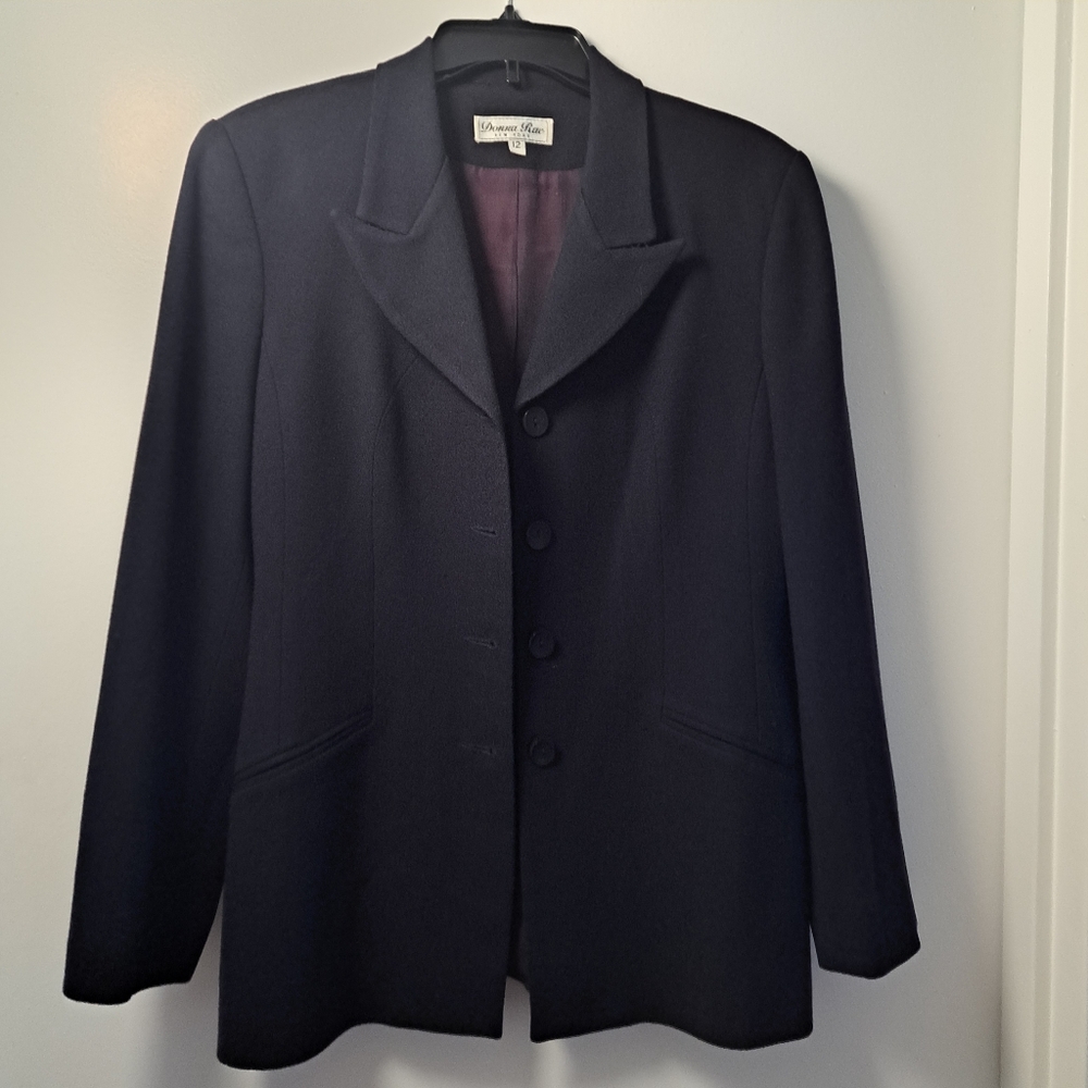Donna Rae Vintage Wool Suit Jacket Button Down Blazer Navy Blue Women's size 12